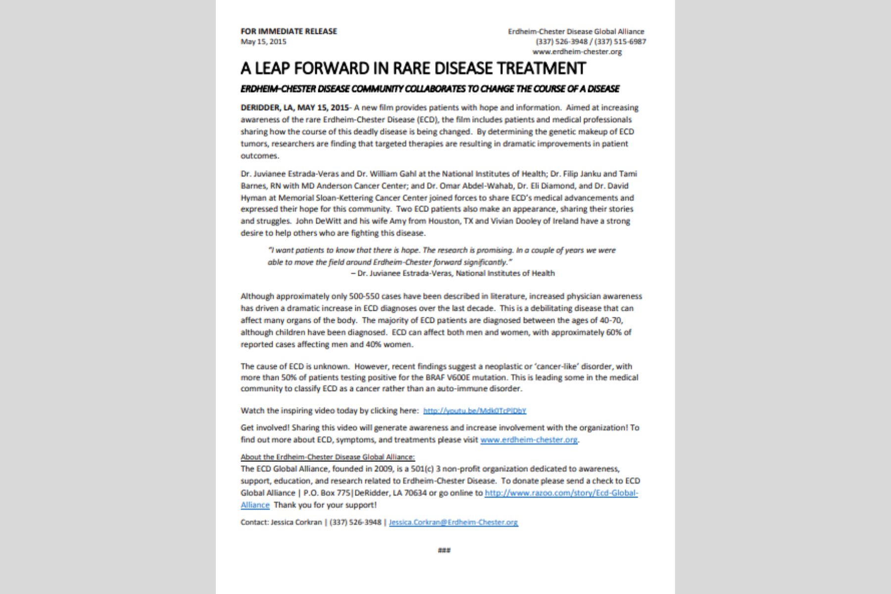 “Um salto adiante no tratamento de doenças raras” Erdheim-Chester comunidade de doenças colabora para mudar o curso de uma doença