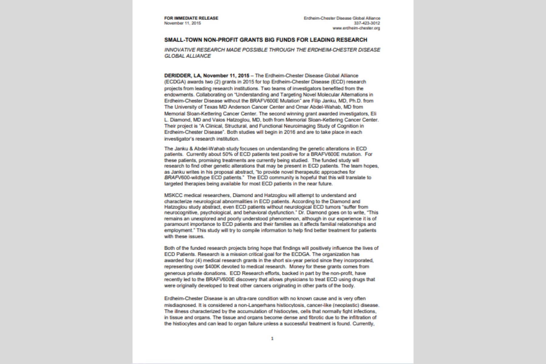 Organização sem fins lucrativos de pequena cidade concede grandes fundos para pesquisas de ponta