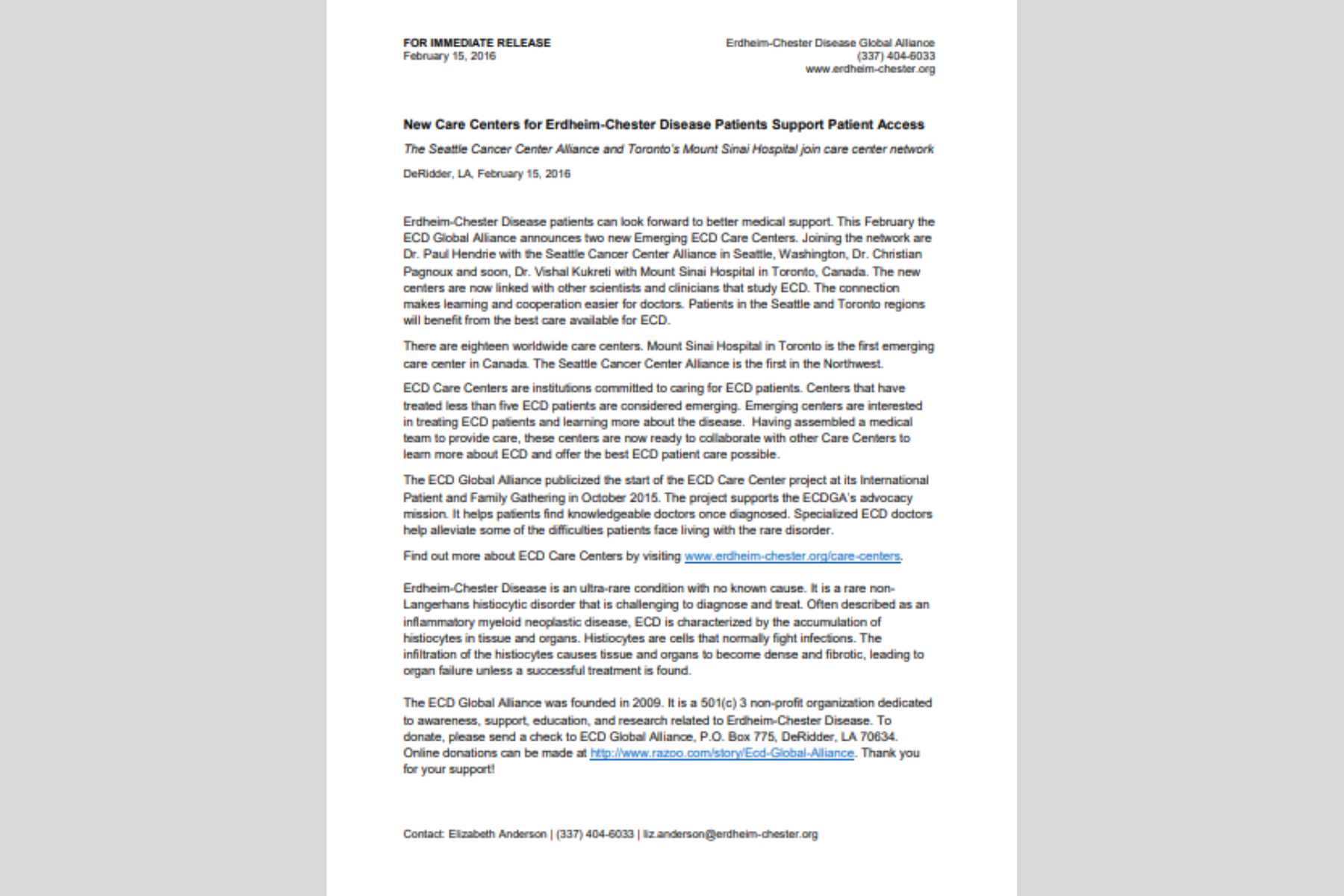 Novos centros de atendimento para Erdheim-Chester Pacientes com doenças Apoiar o acesso dos pacientes