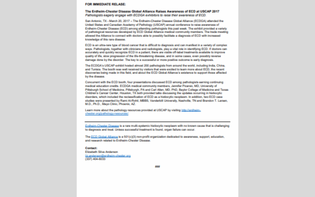 The Erdheim-Chester Disease Global Alliance Raises Awareness of ECD at USCAP 2017