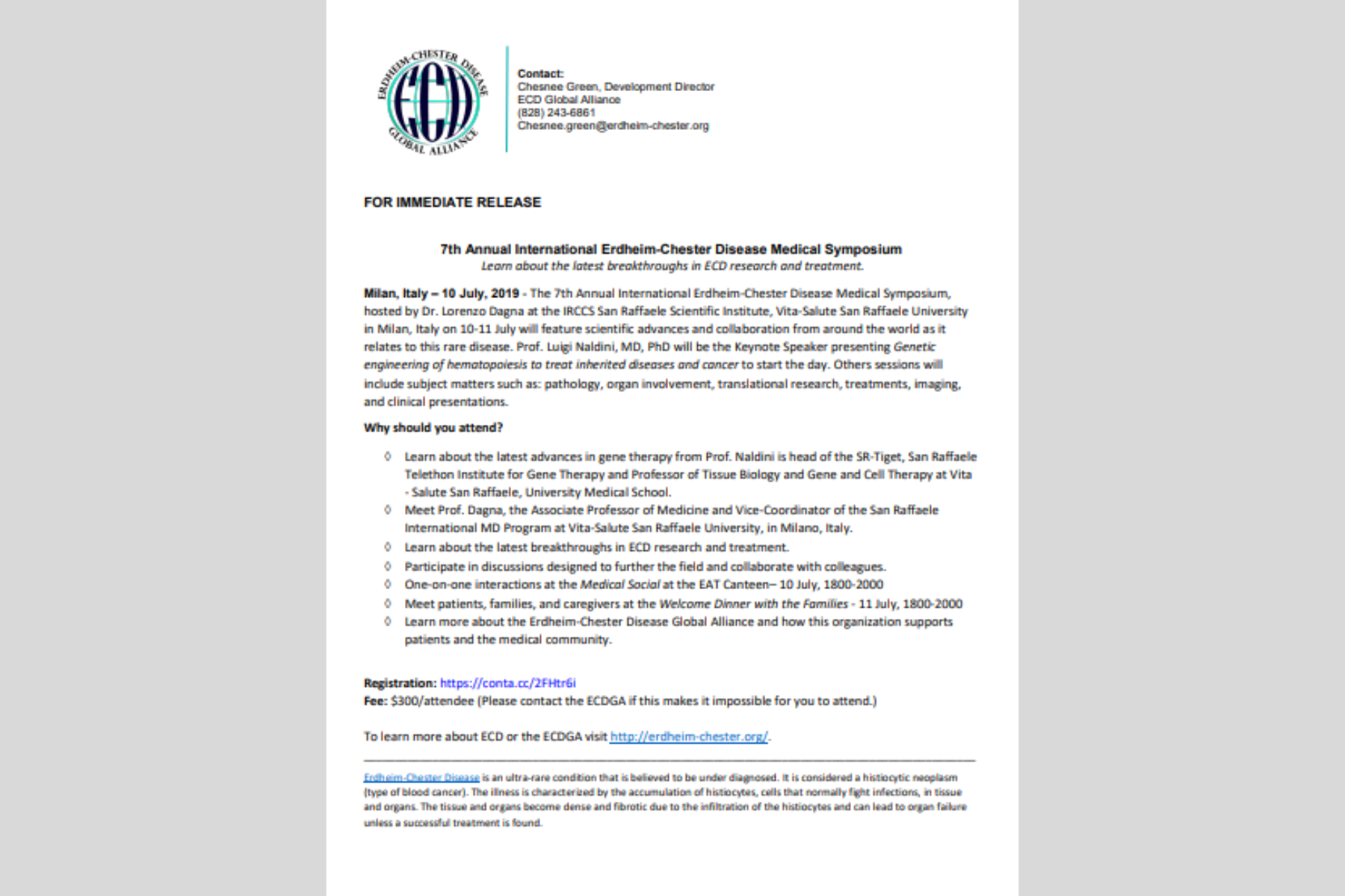 7º Simpósio Internacional Anual de Erdheim-Chester Simpósio Médico Internacional sobre Doenças