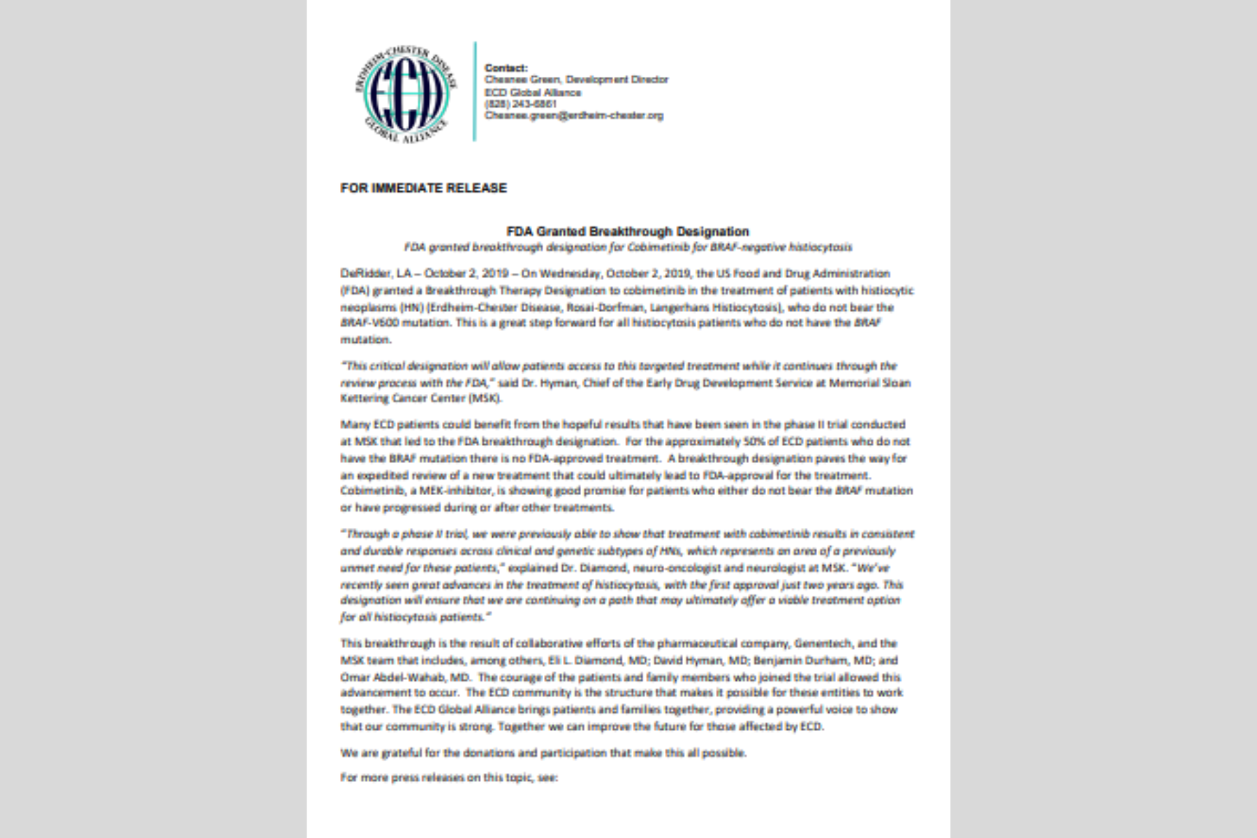 A FDA concedeu a designação de avanço